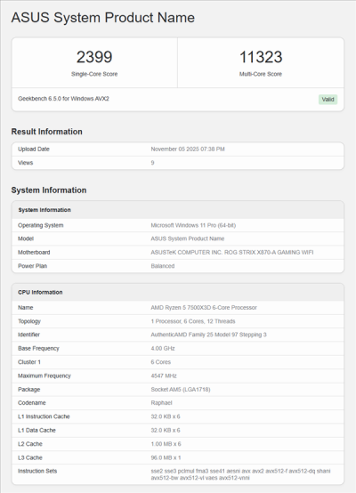 低价游戏神U！AMD入门锐龙5 7500X3D首次跑分：仅比7600X3D慢8%