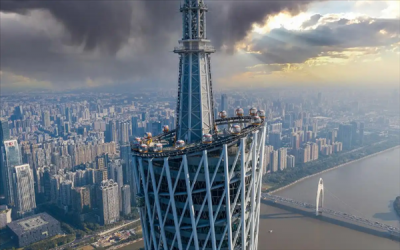 台风“桦加沙”来袭 广州塔1200吨“定塔神器”出现明显摆动