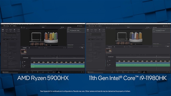 Intel酷睿H45强力硬件加速：30%转码效率优势胜过5900HX
