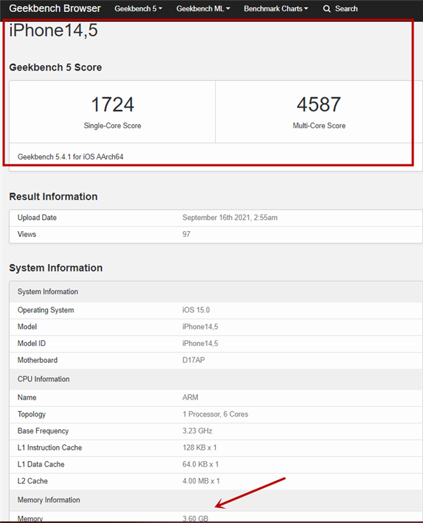 iPhone 13 CPU跑分出炉！全系内存最高6GB RAM、A15多核提升15%