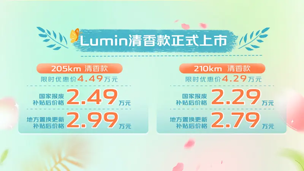 硬刚宏光MINI EV!长安Lumin清香款正式上市:补贴后2.29万起