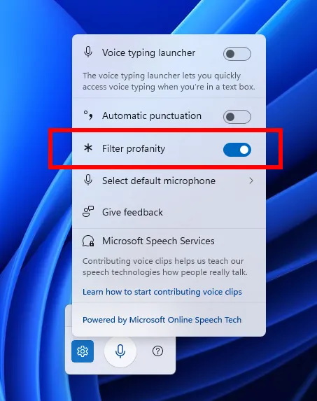 微软推送Windows 11预览版更新：新增语音输入脏话过滤开关