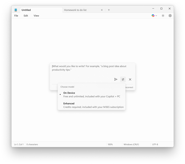 Windows 11记事本终于迎来本地AI模型支持：无需付费即可生成、重写等