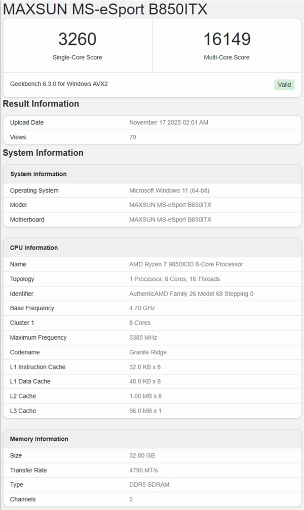 最佳游戏CPU即将换代 AMD锐龙7 9850X3D性能测试曝光