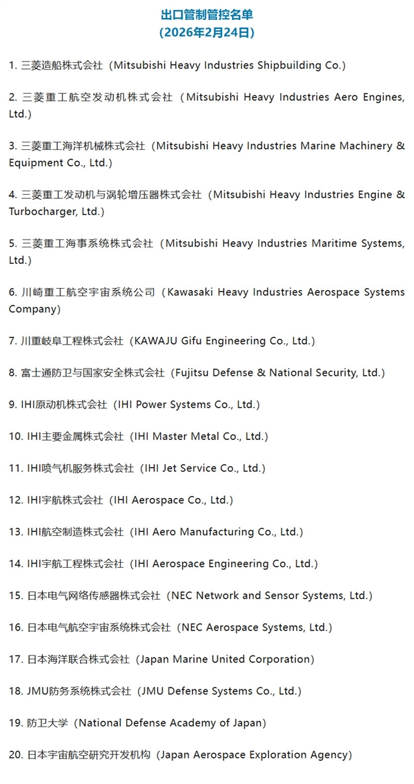 商务部:将20家日本实体列入出口管制管控名单