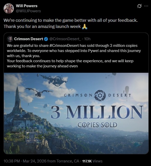 《红色沙漠》销量突破三百万