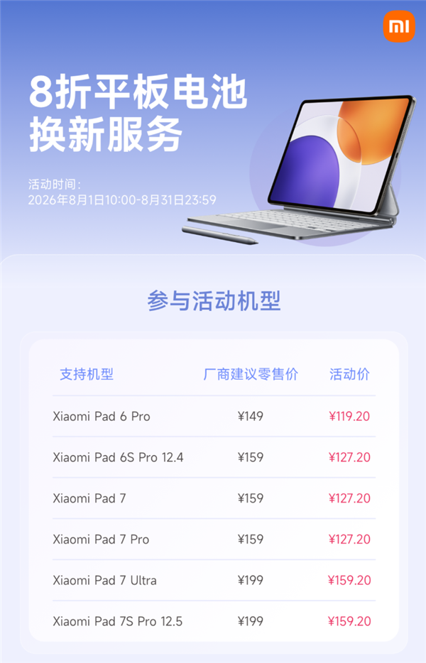 最低47.2元!小米98款手机支持8折换电池 小米17系列在列