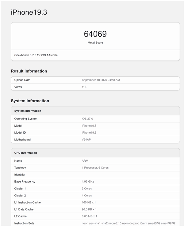 首发A20 Pro!iPhone 18 Pro Max跑分出炉:单核成绩突破4700分 性能无敌